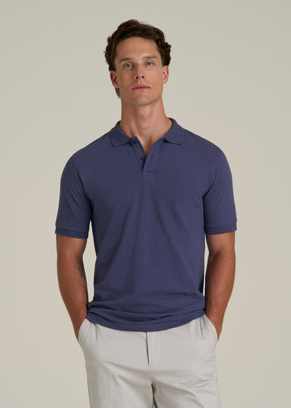 Classic Polo with Embroidered Logo for Tall Men in Future Dusk