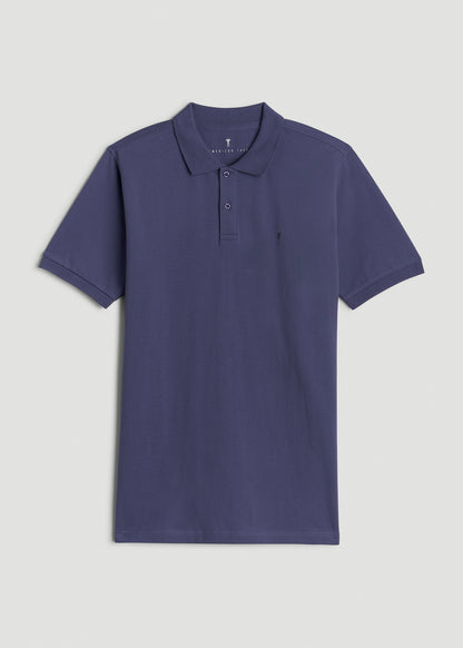 Classic Polo with Embroidered Logo for Tall Men in Future Dusk