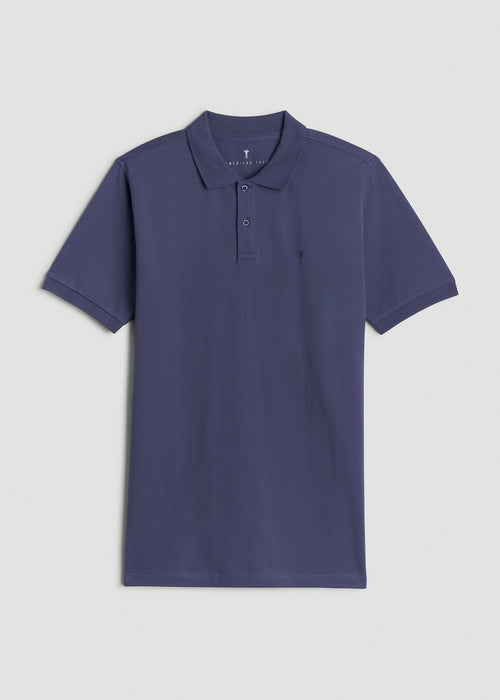 Classic Polo with Embroidered Logo for Tall Men in Future Dusk