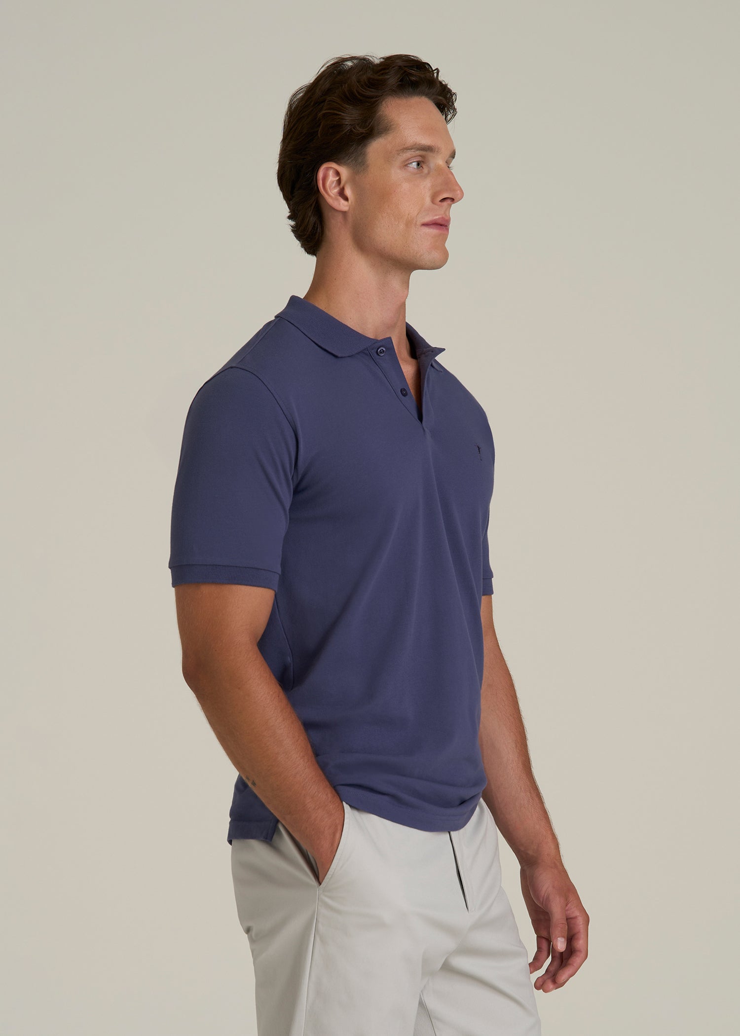 Classic Polo with Embroidered Logo for Tall Men in Future Dusk