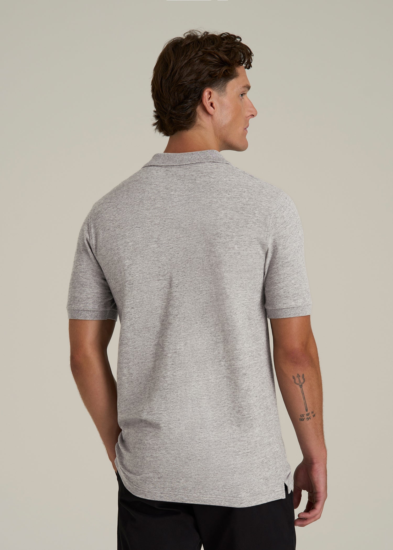 Classic Polo with Embroidered Logo for Tall Men in Heathered Grey