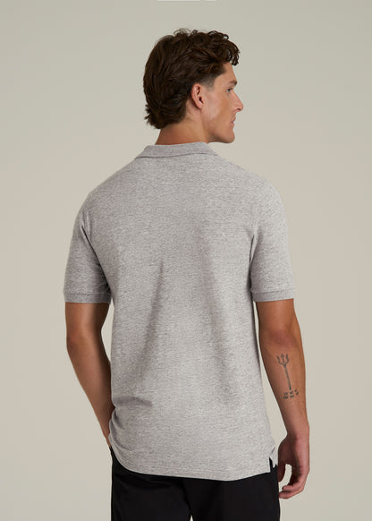 Classic Polo with Embroidered Logo for Tall Men in Heathered Grey