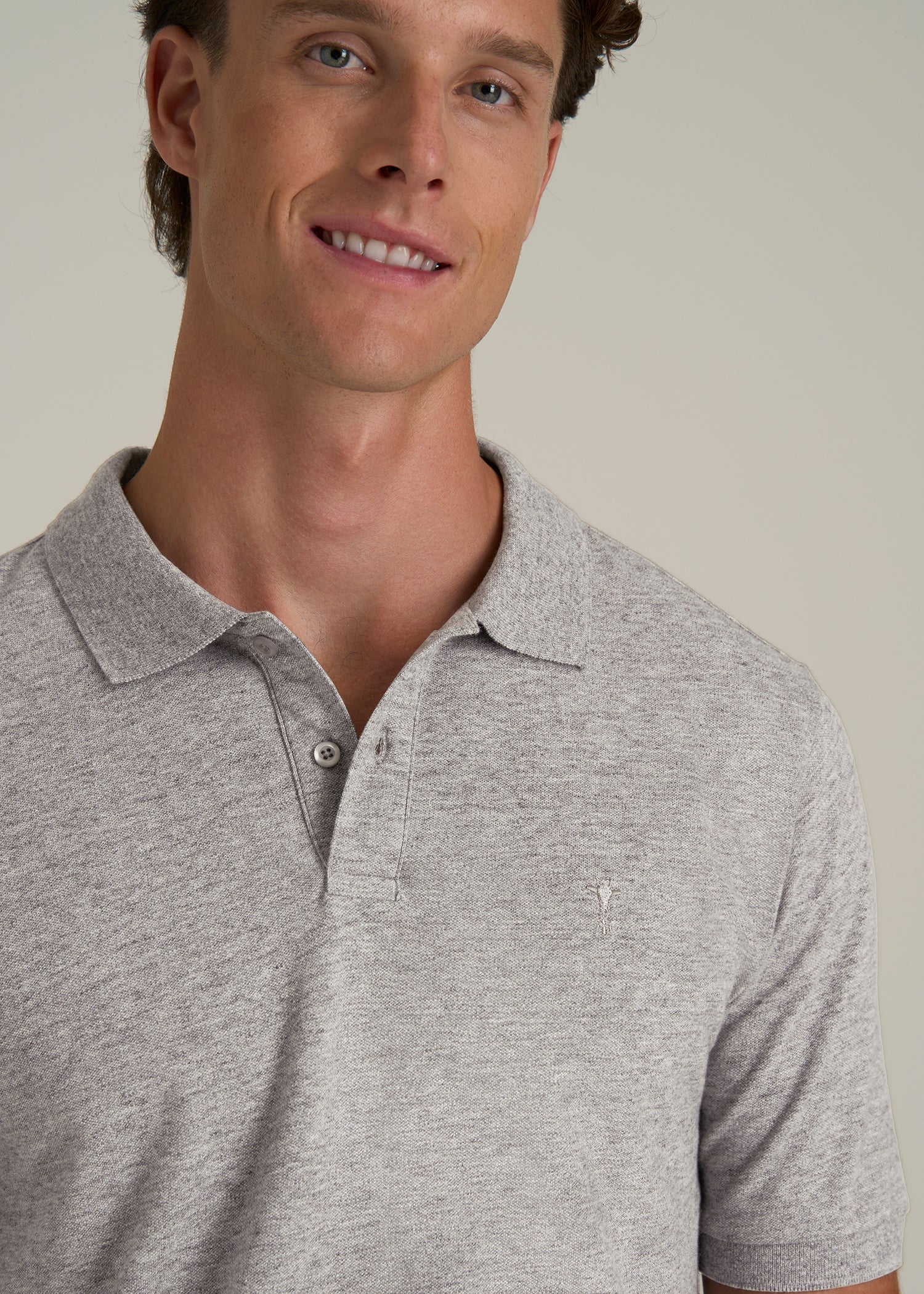 Classic Polo with Embroidered Logo for Tall Men in Heathered Grey