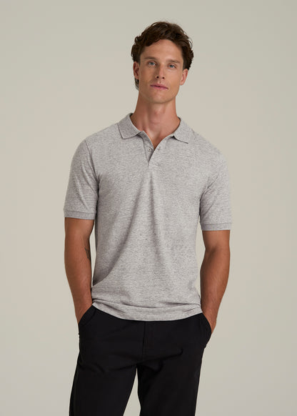 Classic Polo with Embroidered Logo for Tall Men in Heathered Grey