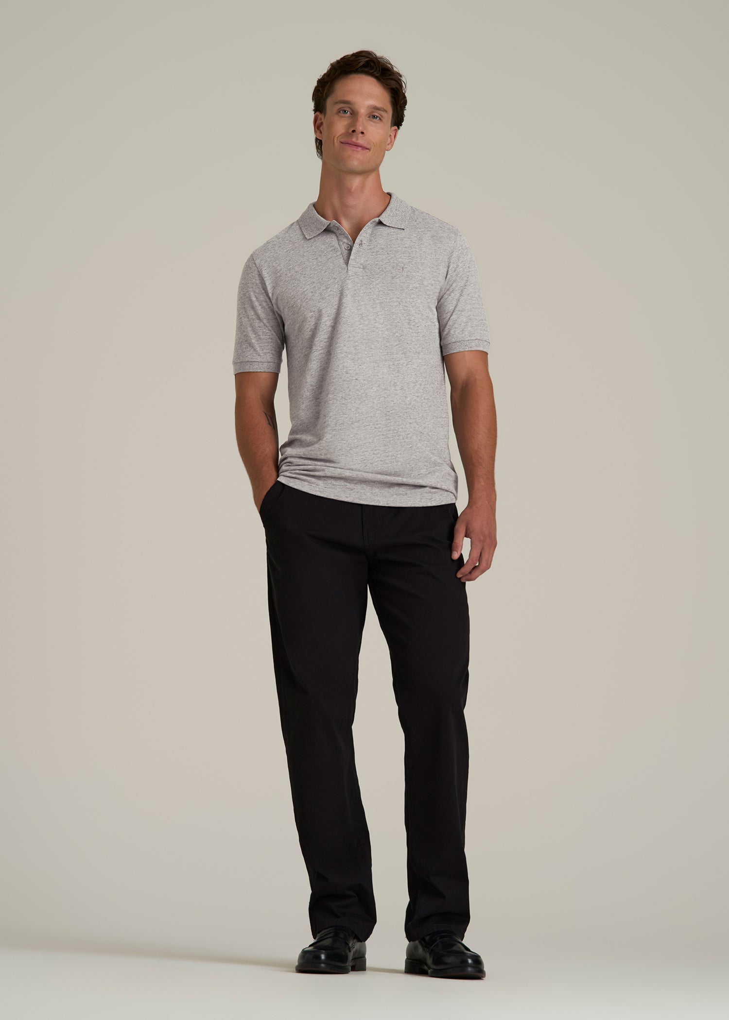 Classic Polo with Embroidered Logo for Tall Men in Heathered Grey