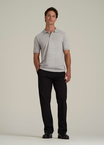 Classic Polo with Embroidered Logo for Tall Men in Heathered Grey