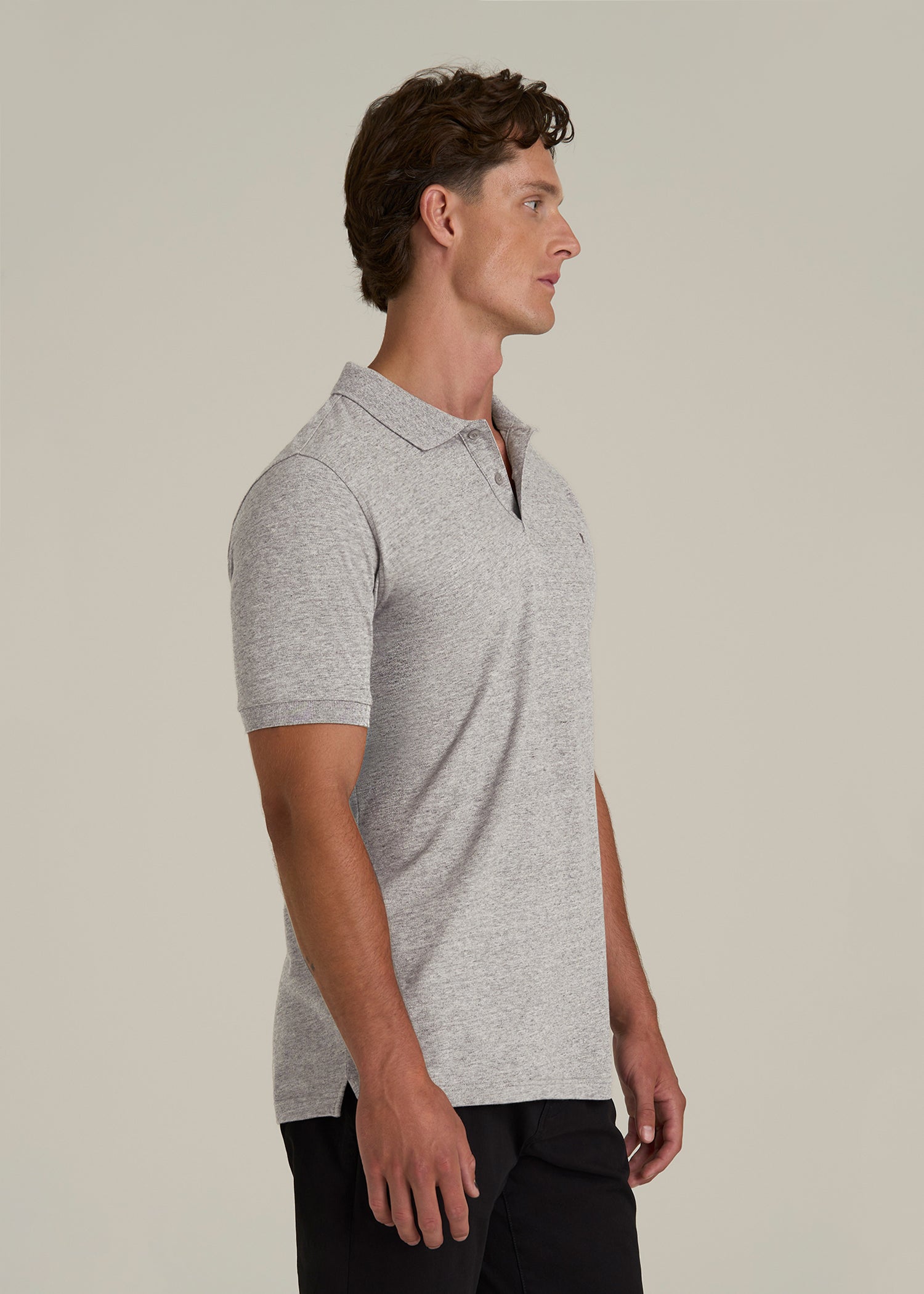 Classic Polo with Embroidered Logo for Tall Men in Heathered Grey