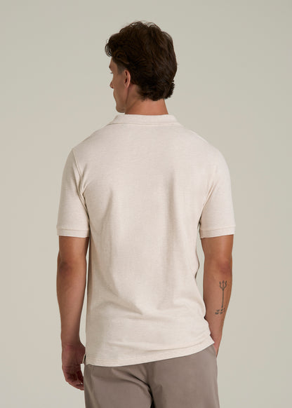 Classic Polo with Embroidered Logo for Tall Men in Heathered Oatmeal