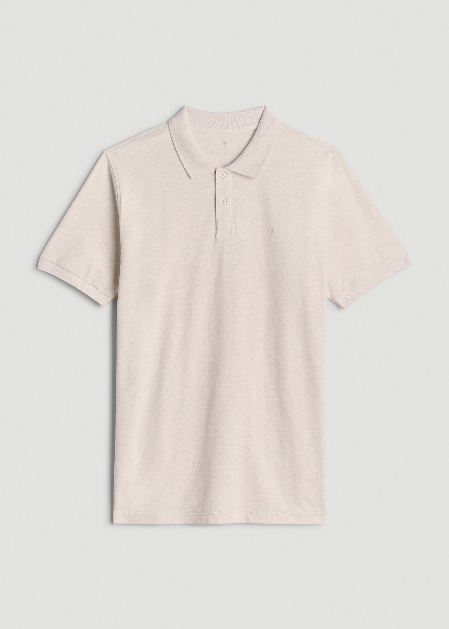 Classic Polo with Embroidered Logo for Tall Men in Heathered Oatmeal