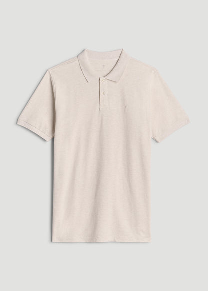 Classic Polo with Embroidered Logo for Tall Men in Heathered Oatmeal
