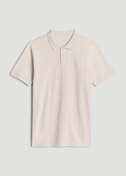 Classic Polo with Embroidered Logo for Tall Men in Heathered Oatmeal