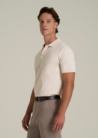 Classic Polo with Embroidered Logo for Tall Men in Heathered Oatmeal