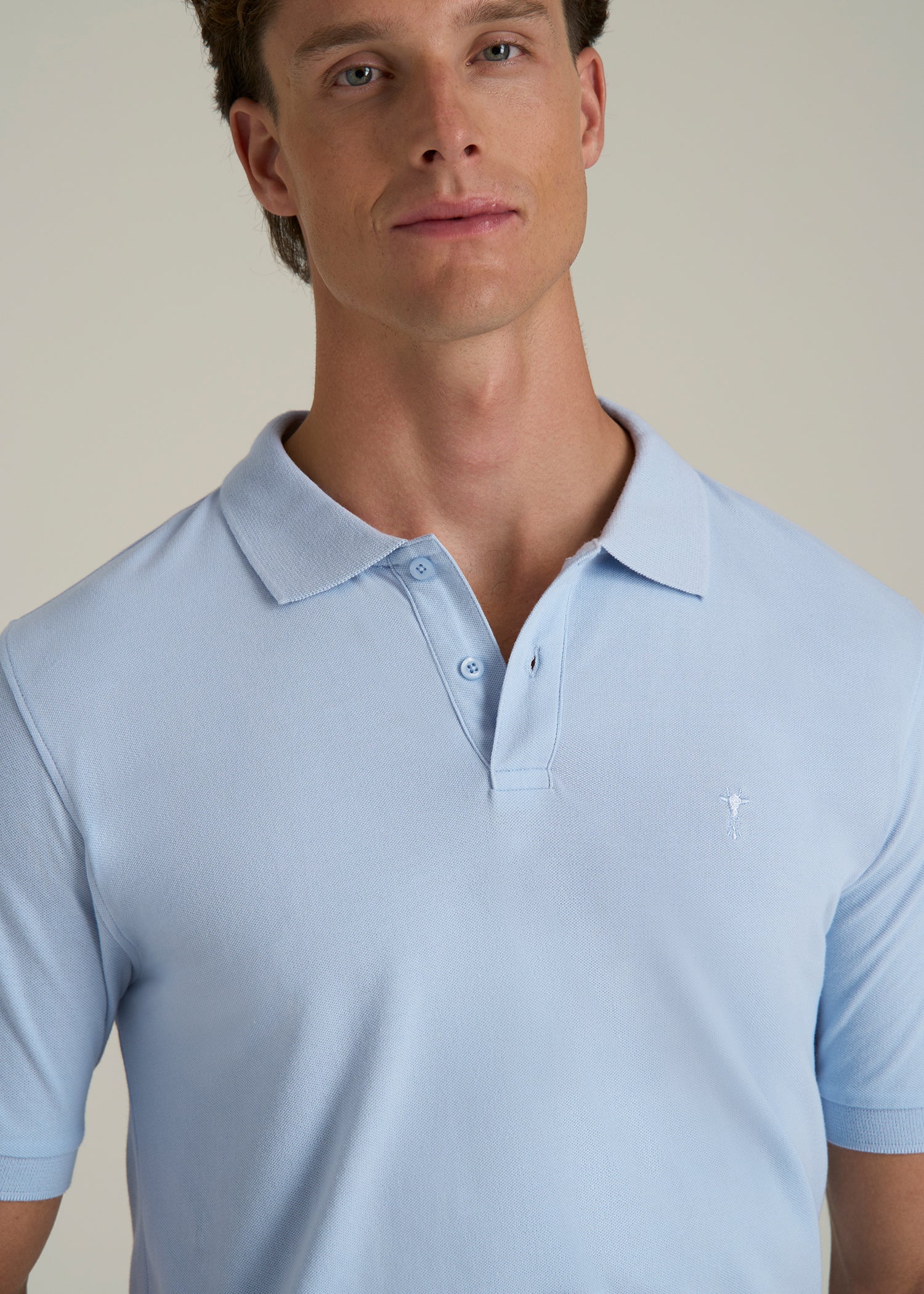 Classic Polo with Embroidered Logo for Tall Men in Ice Blue