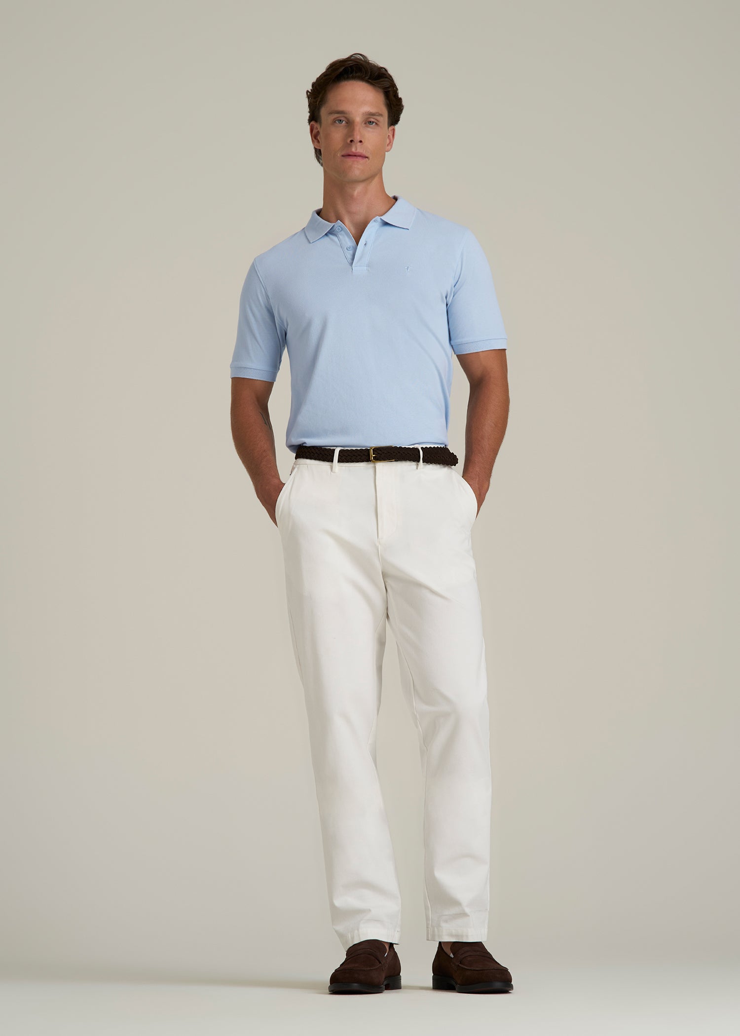 Classic Polo with Embroidered Logo for Tall Men in Ice Blue