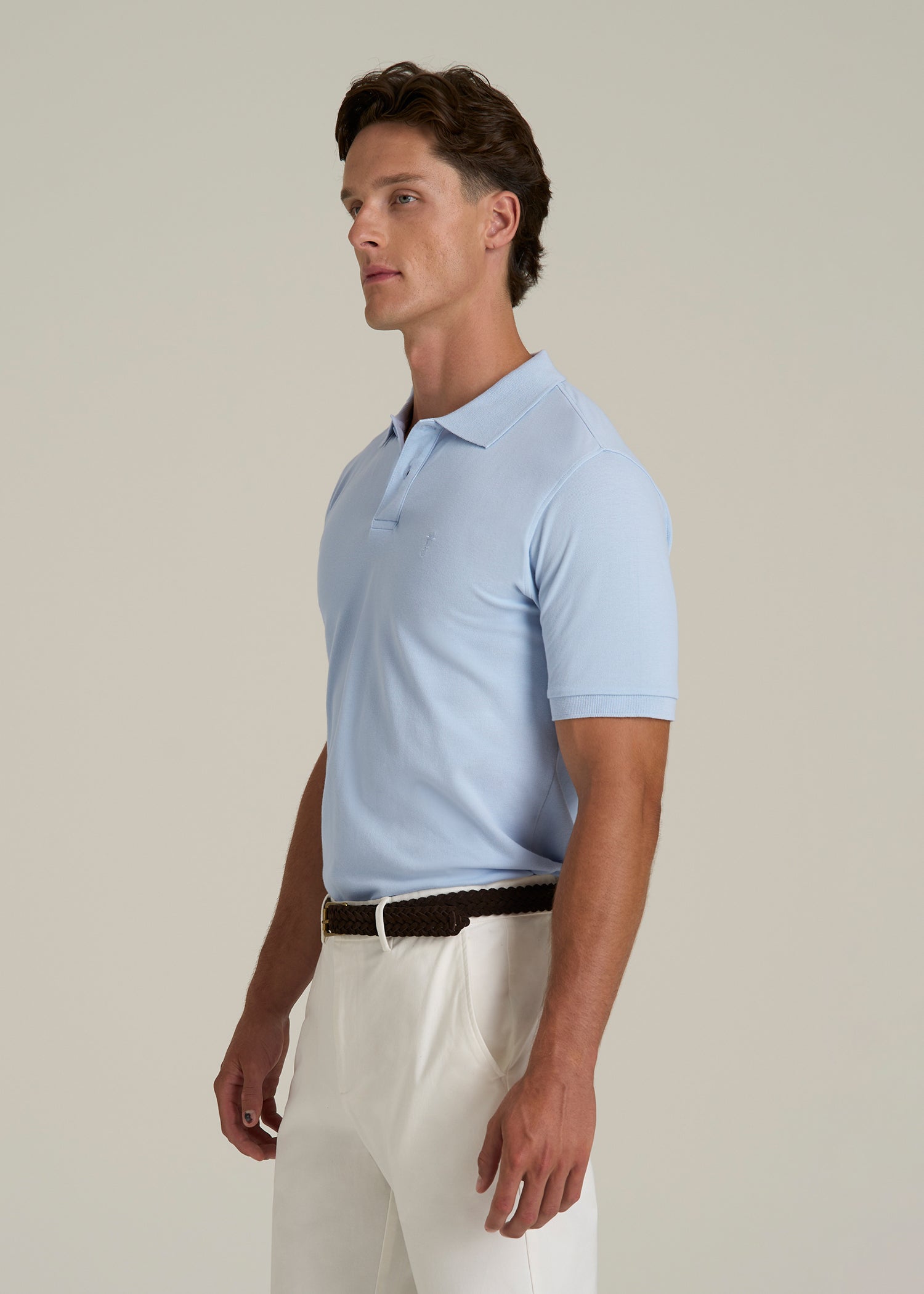 Classic Polo with Embroidered Logo for Tall Men in Ice Blue