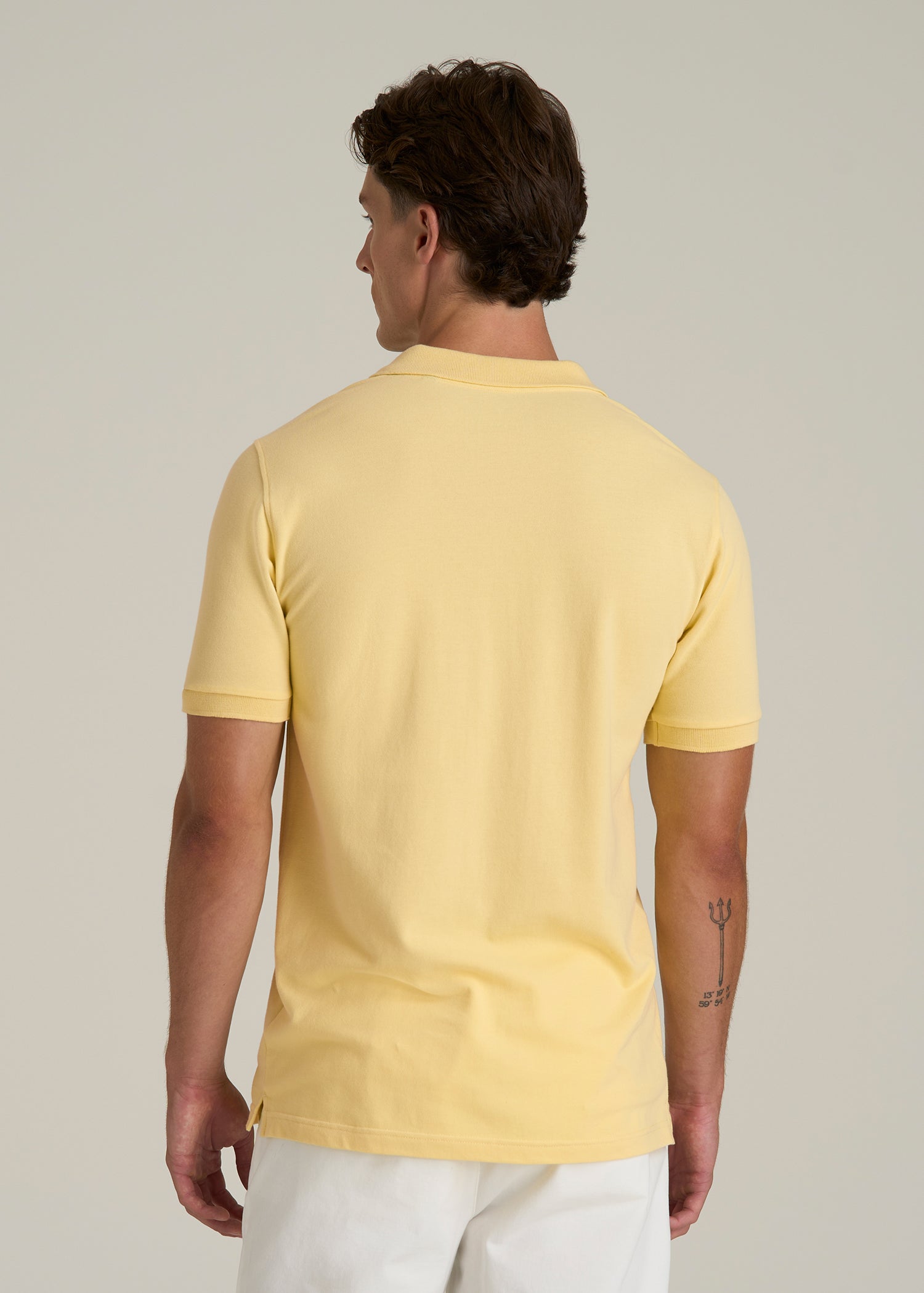 Classic Polo with Embroidered Logo for Tall Men in Lemon Drop