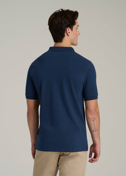 Classic Polo with Embroidered Logo for Tall Men in Marine Navy