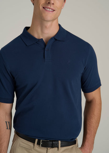 Classic Polo with Embroidered Logo for Tall Men in Marine Navy