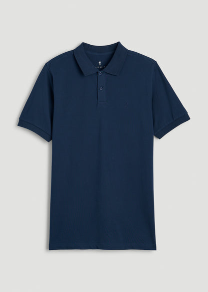 Classic Polo with Embroidered Logo for Tall Men in Marine Navy
