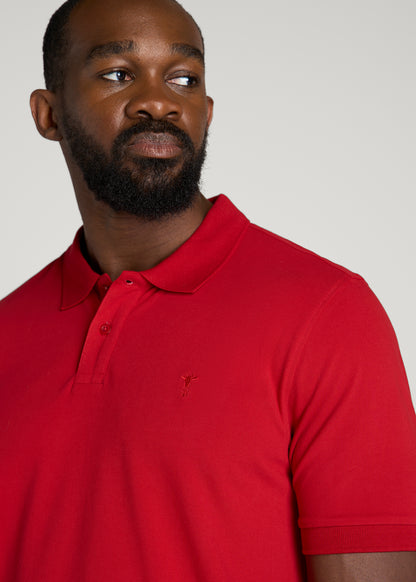 Classic Polo with Embroidered Logo for Tall Men in Racing Red