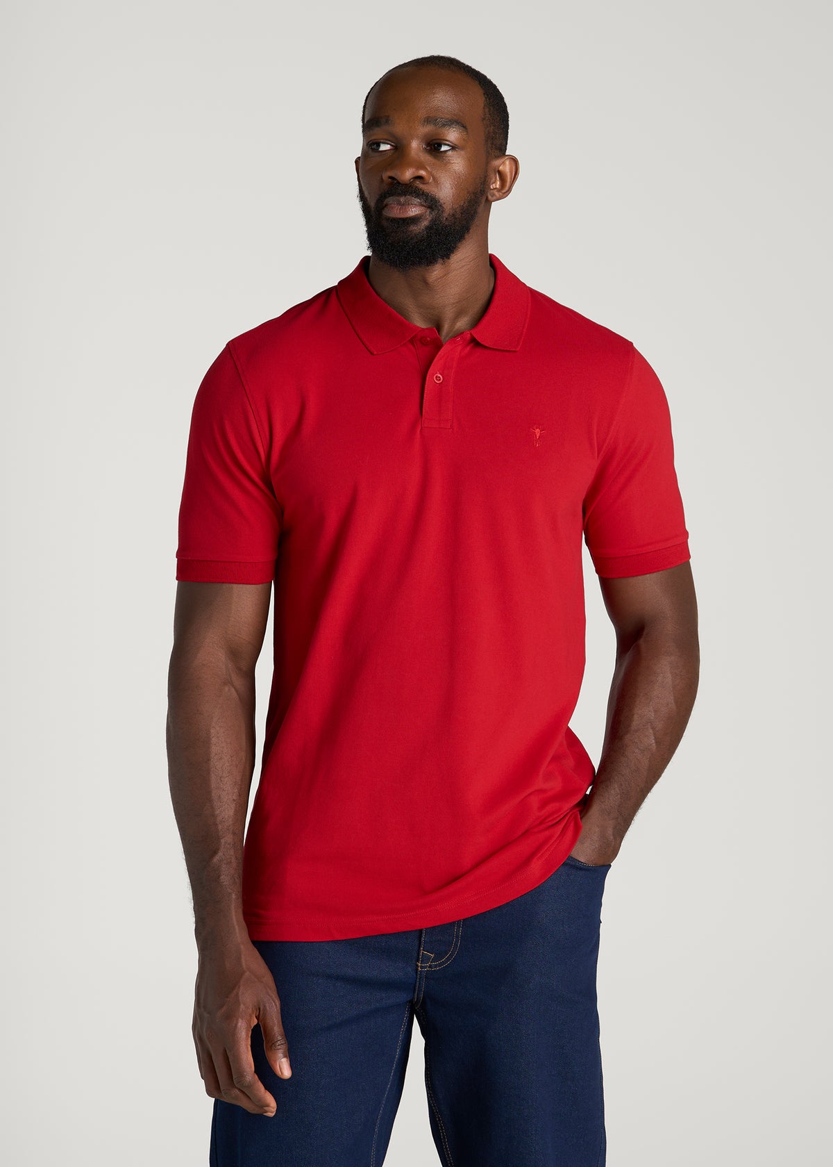 Classic Polo with Embroidered Logo for Tall Men in Racing Red