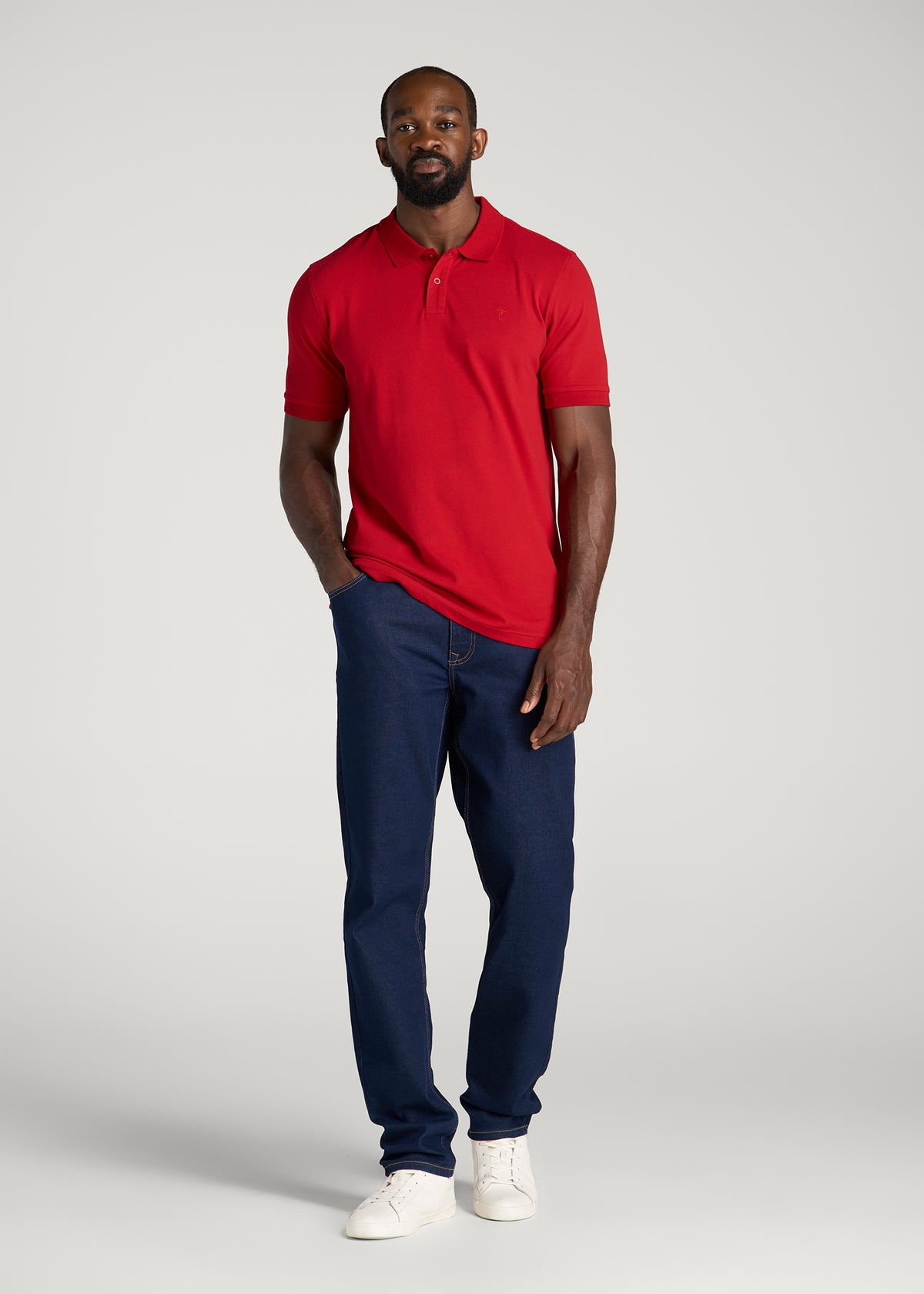 Classic Polo with Embroidered Logo for Tall Men in Racing Red