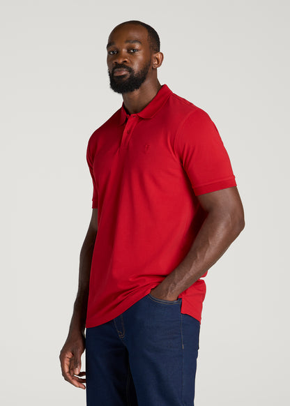 Classic Polo with Embroidered Logo for Tall Men in Racing Red