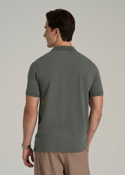 Classic Polo with Embroidered Logo for Tall Men in Spring Olive