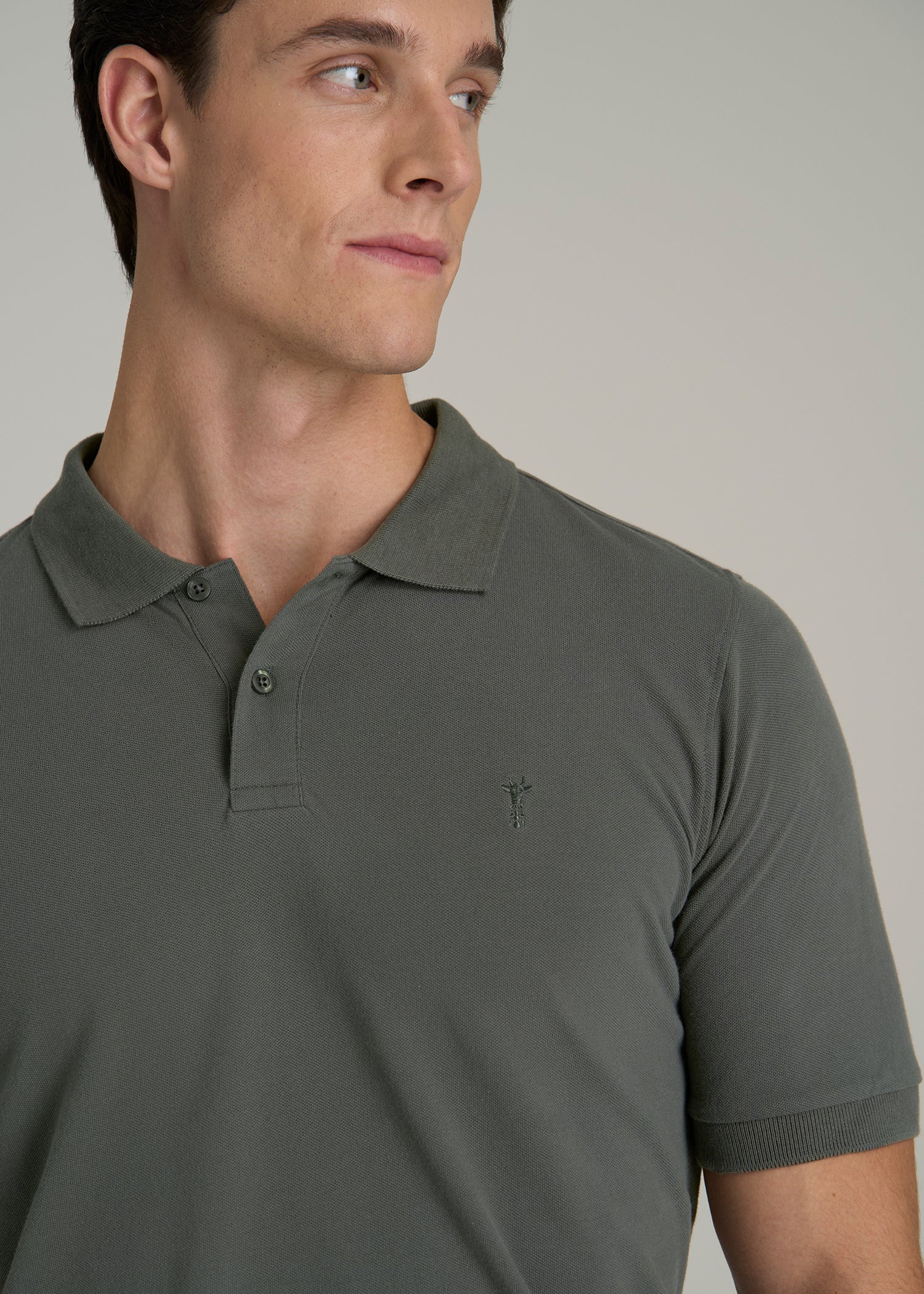 Classic Polo with Embroidered Logo for Tall Men in Spring Olive