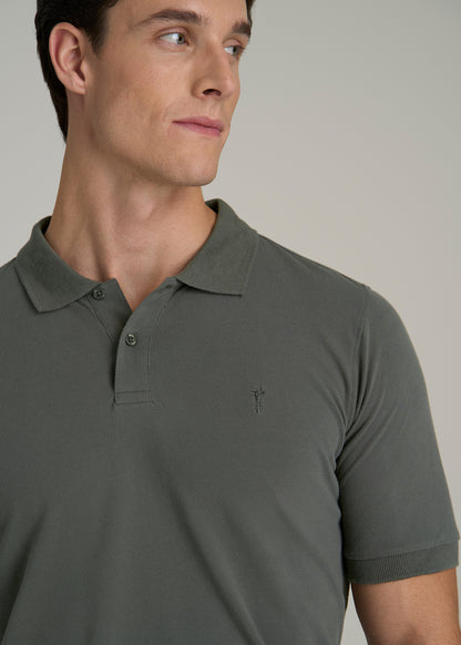 Classic Polo with Embroidered Logo for Tall Men in Spring Olive
