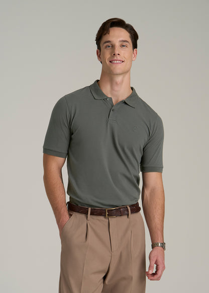 Classic Polo with Embroidered Logo for Tall Men in Spring Olive