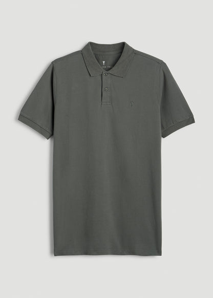 Classic Polo with Embroidered Logo for Tall Men in Spring Olive