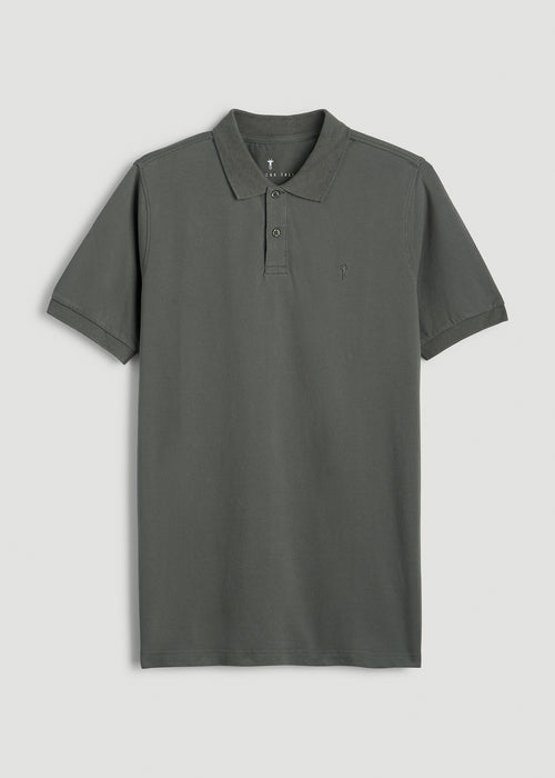 Classic Polo with Embroidered Logo for Tall Men in Spring Olive