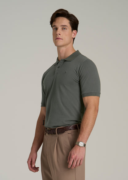 Classic Polo with Embroidered Logo for Tall Men in Spring Olive
