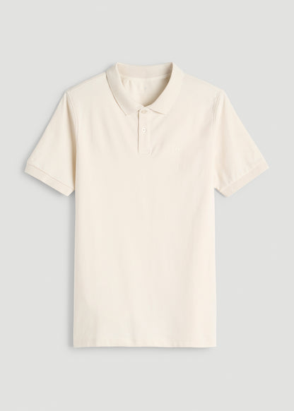 Classic Polo with Embroidered Logo for Tall Men in White Sand