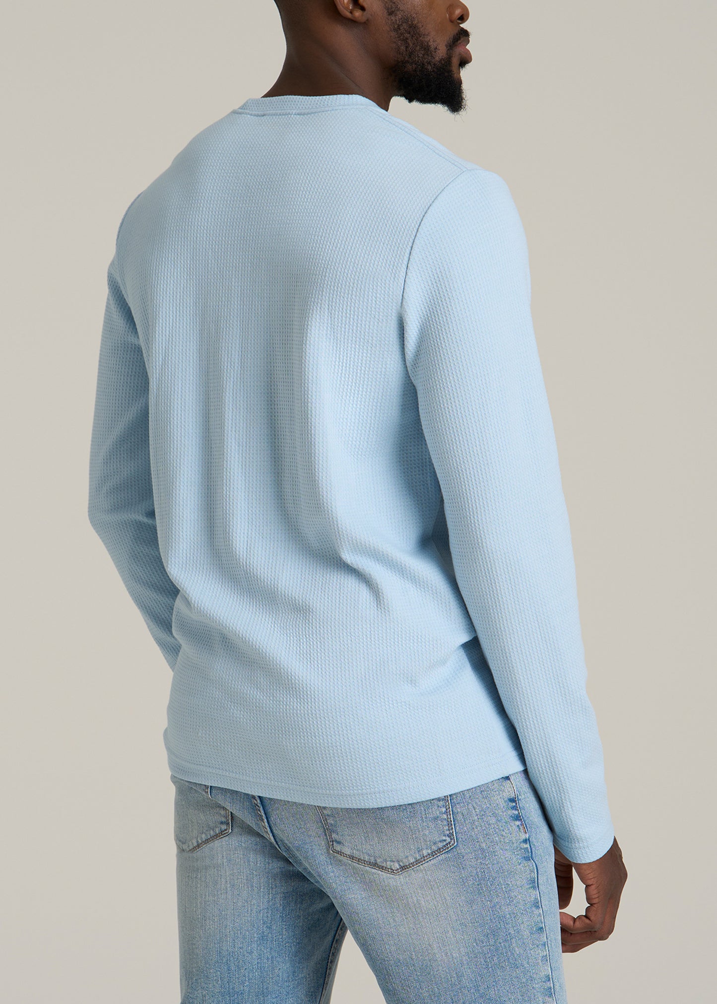 Cloud Knit Waffle Long Sleeve Tee for Tall Men in Ice Blue