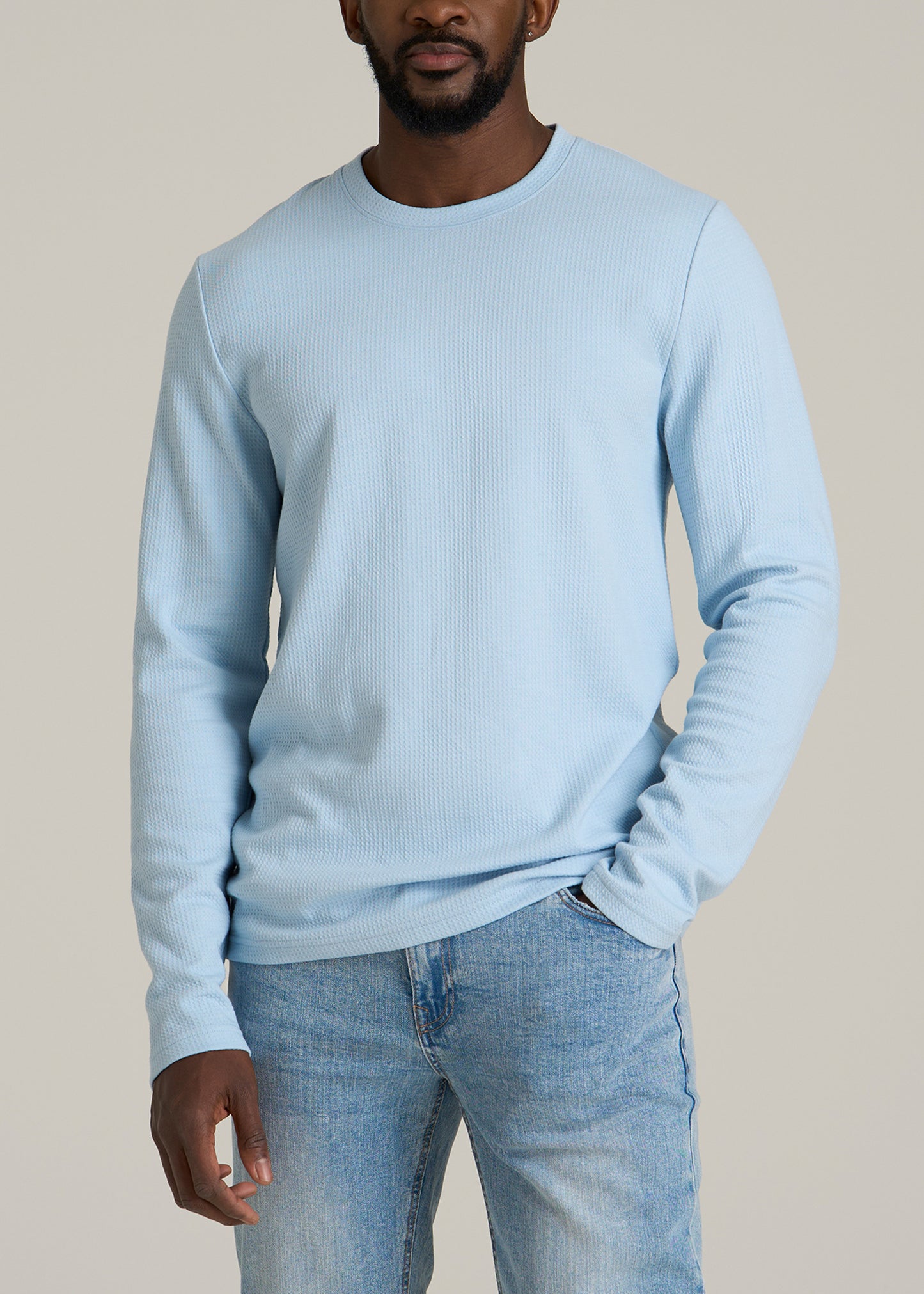 Cloud Knit Waffle Long Sleeve Tee for Tall Men in Ice Blue