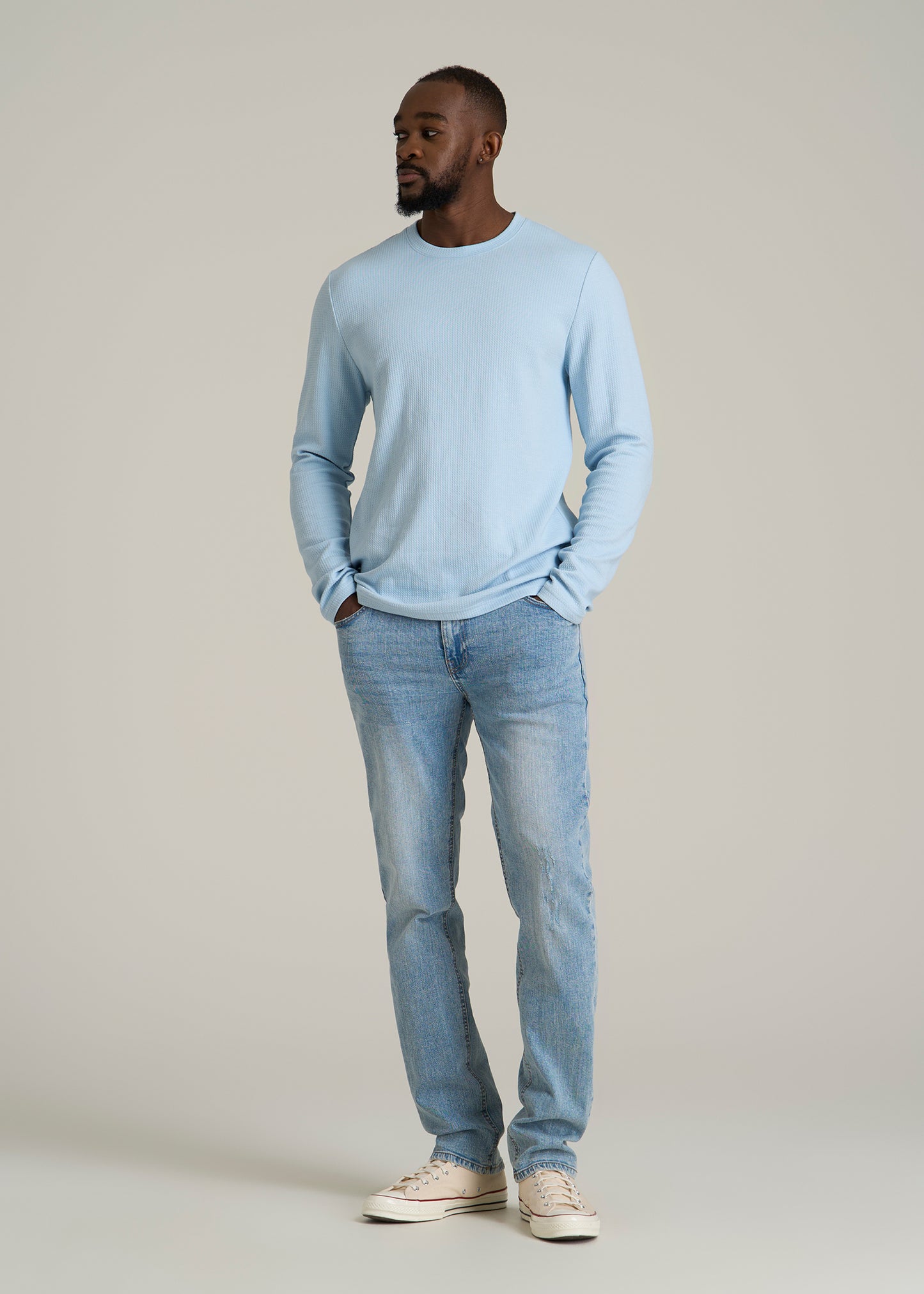 Cloud Knit Waffle Long Sleeve Tee for Tall Men in Ice Blue