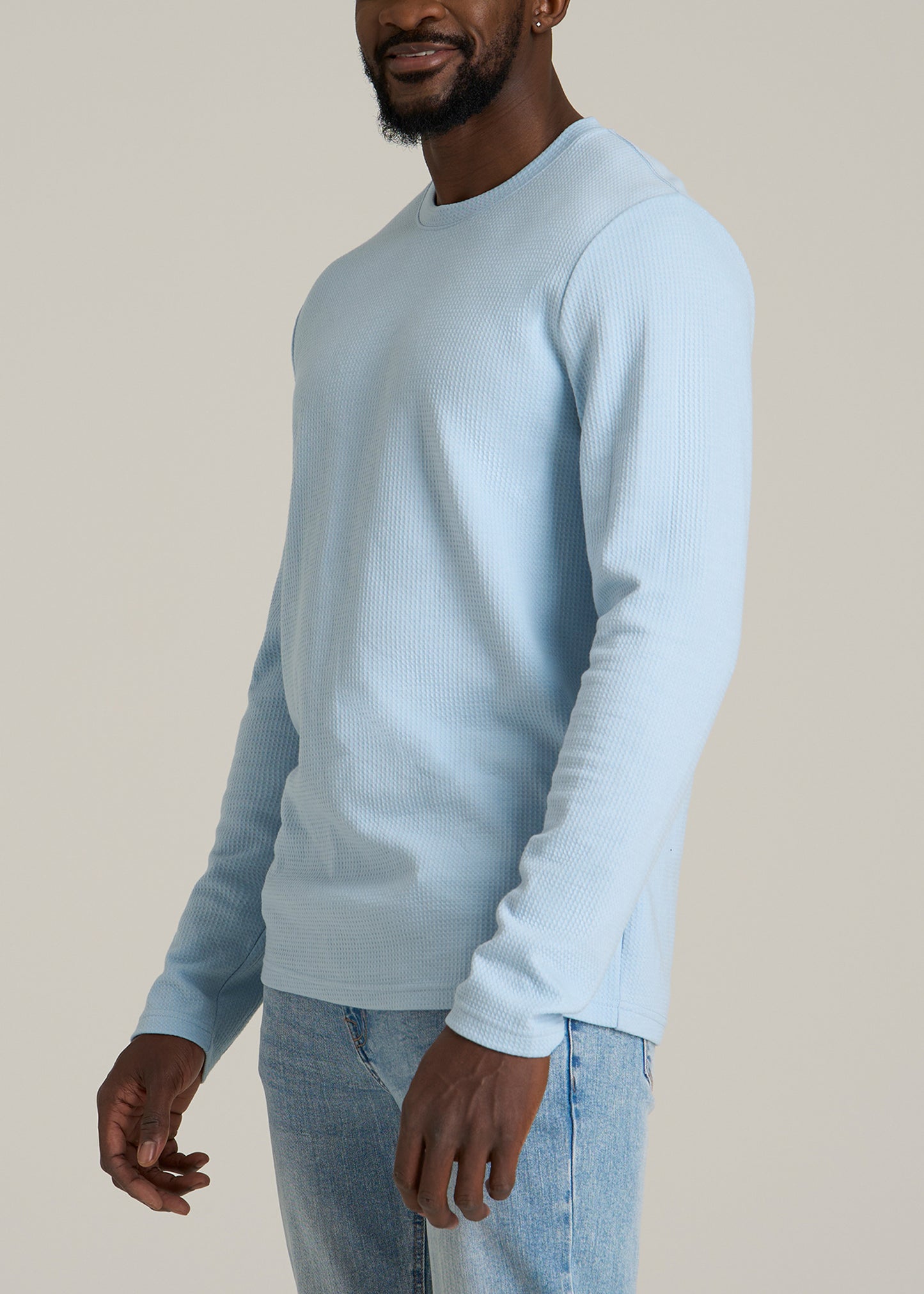 Cloud Knit Waffle Long Sleeve Tee for Tall Men in Ice Blue