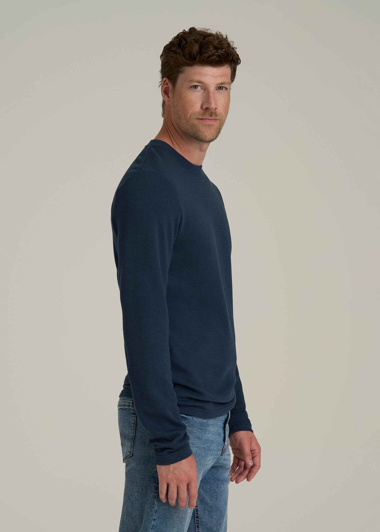 Cloud Knit Waffle Long Sleeve for Tall Men in Navy Blue