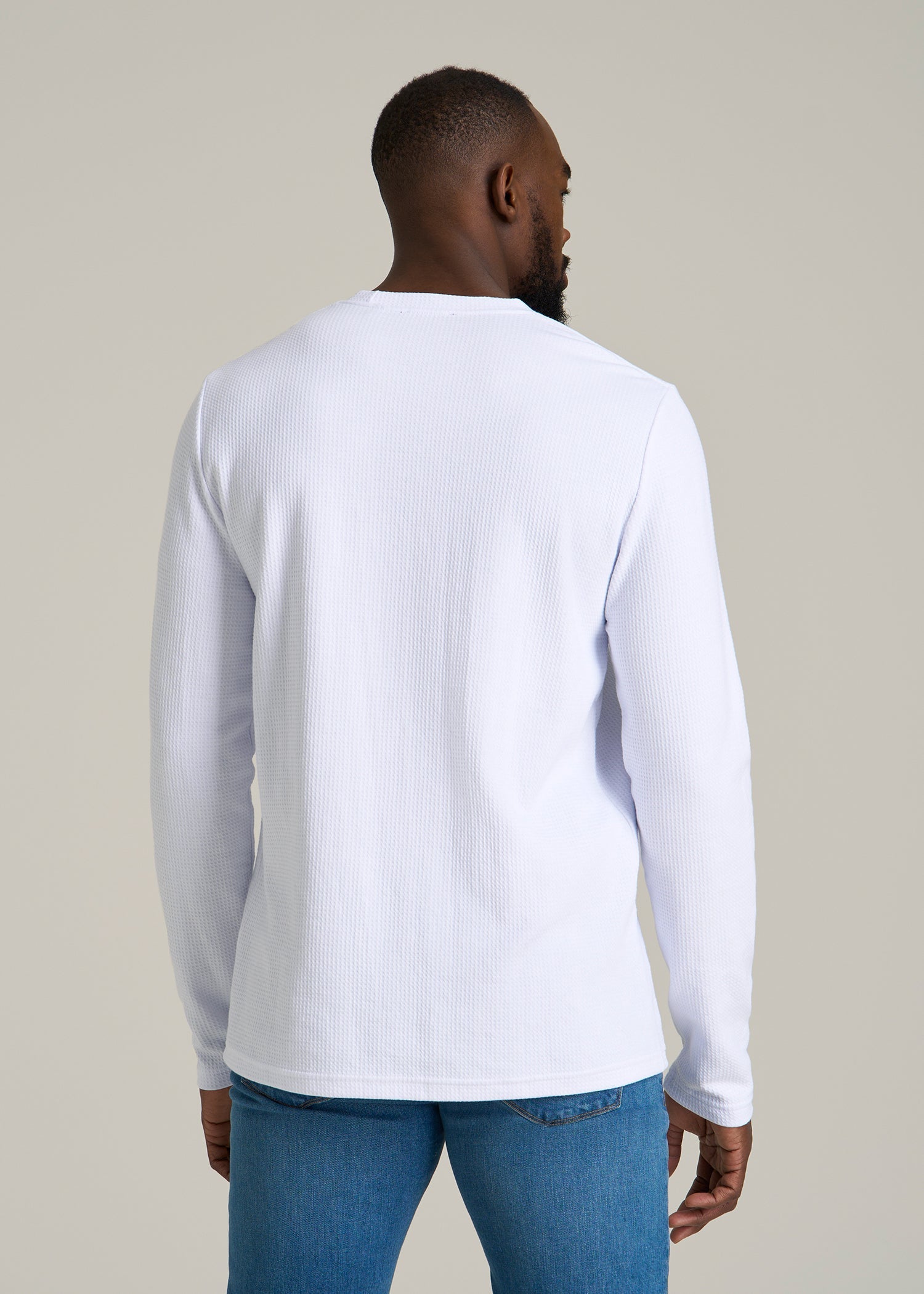 Cloud Knit Waffle Long Sleeve Tee for Tall Men in White