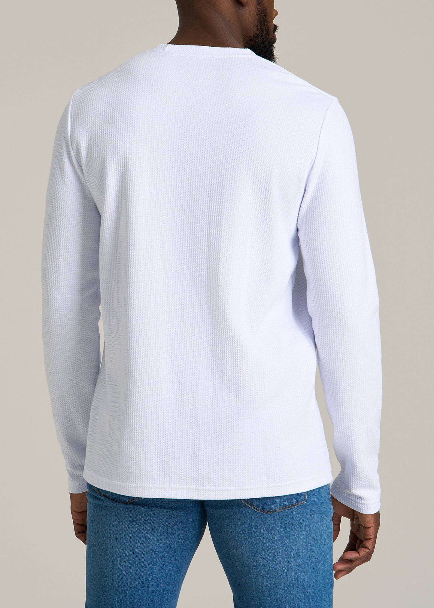 Cloud Knit Waffle Long Sleeve Tee for Tall Men in White