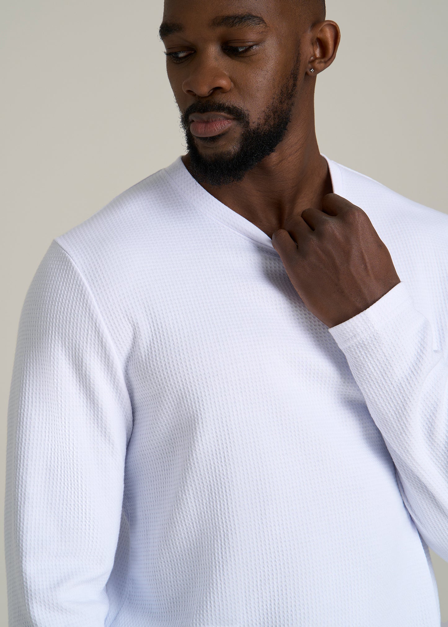 Cloud Knit Waffle Long Sleeve Tee for Tall Men in White