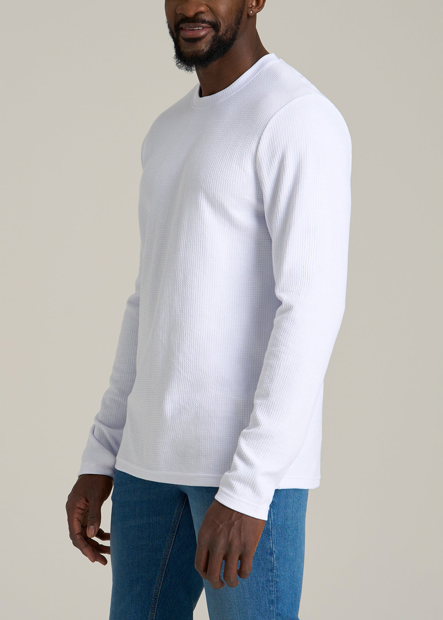 Cloud Knit Waffle Long Sleeve Tee for Tall Men in White