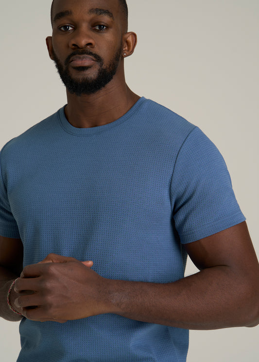 Cloud Knit Waffle Short Sleeve Tee for Tall Men in Deep Cobalt