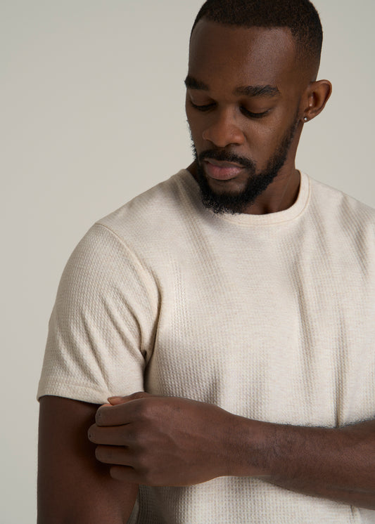 Cloud Knit Waffle Short Sleeve Tee for Tall Men in Heathered Oatmeal