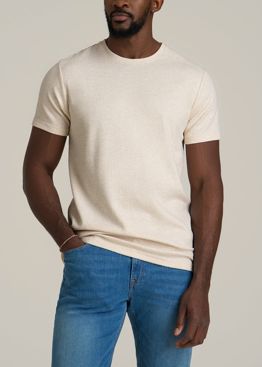 Cloud Knit Waffle Short Sleeve Tee for Tall Men in Heathered Oatmeal