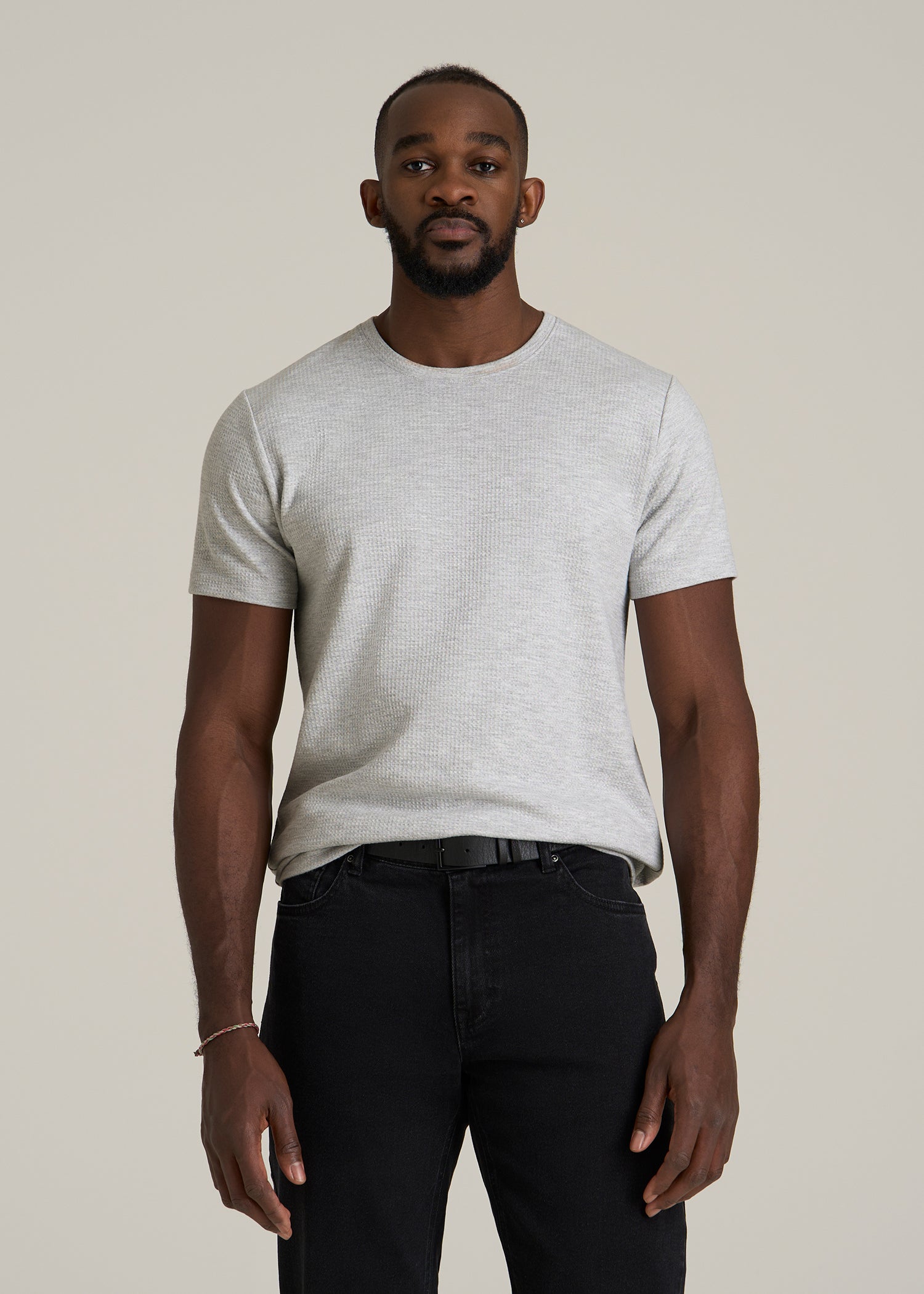 Cloud Knit Waffle Short Sleeve Tee for Tall Men in Light Heather Grey