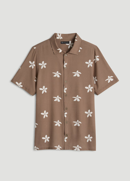 Coastal Perforated Button shirt for Tall Men in Warm Brown Floral