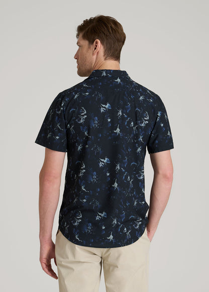 Coastal Perforated Polo Shirt for Tall Men in Black and Violet Floral